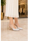 Kadın Puantiyeli Orta Topuk Slingback Ayakkabı