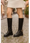 Kadın Siyah Mat Cilt Toka Detaylı Arkası Streç Çizme