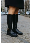Kadın Siyah Mat Cilt Toka Detaylı Arkası Streç Çizme