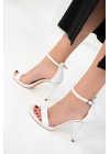 Kadın Beyaz Sivri Yüksek Kalem Topuk Abiye Stiletto Ayakkabı