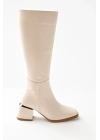Kadın Topuk Detaylı Yandan Fermuarlı Uzun Çizme