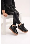 Kız Çocuk Siyah Sim Detaylı Kurdele Bağcıklı Sneaker – Taba Taban