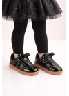 Kız Çocuk Siyah Sim Detaylı Kurdele Bağcıklı Sneaker – Taba Taban