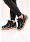 Kız Çocuk Siyah Sim Detaylı Kurdele Bağcıklı Sneaker – Taba Taban