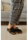 Leopar Desenli Kışlık Sessiz Ev Terliği