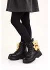 Ortopedik Bağcıklı Fermuarlı Kız Çocuk Bot Ayakkabı Siyah Kız Çocuk Bot