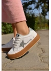 Sstar Beyaz Gümüş Kız Çocuk Cırtlı Bantlı Sneaker Spor Ayakkabı
