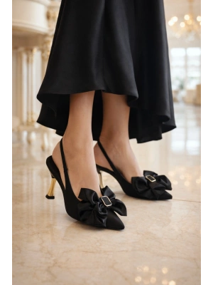 Kadın Büyük Fiyonklu Slingback Topuklu Ayakkabı