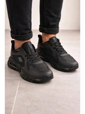 Erkek Siyah Air Taban Spor Ayakkabı Gold-Gümüş Detaylı Sneaker