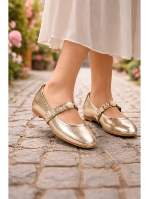 Kadın Kroko Desen Altın Günlük Babet