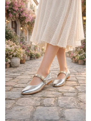 Kadın Kroko Desen Altın Günlük Babet