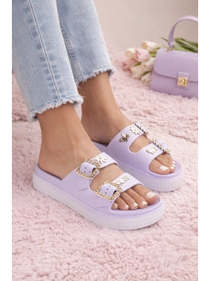 Premium Görünüm: Çiçek Detaylı Taşlı Tokalı Kadın Terlik