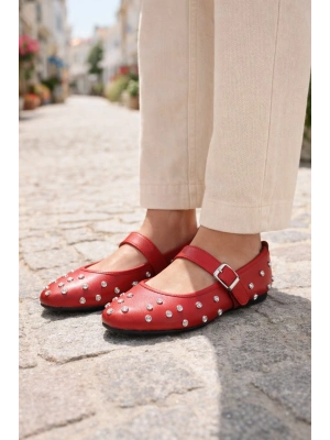 Kadın Taşlı Tokalı Bantlı Babet Ayakkabı