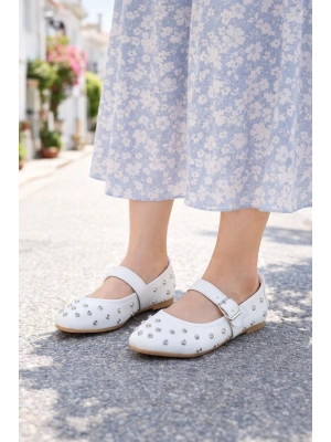 Kadın Taşlı Tokalı Bantlı Babet Ayakkabı