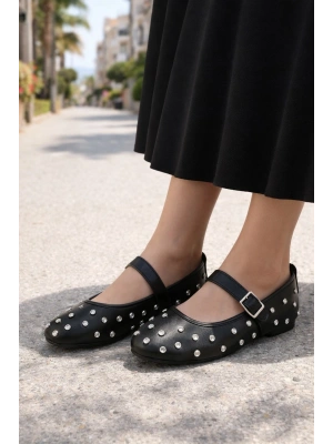 Kadın Taşlı Tokalı Bantlı Babet Ayakkabı