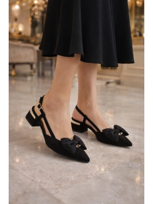 Kadın Gold Aksesuar Detaylı Fiyonklu Topuklu Ayakkabı