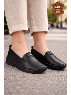 Kadın Ortopedik Deri Loafer Ayakkabı – Esnek ve Hafif, Kaymaz Taban