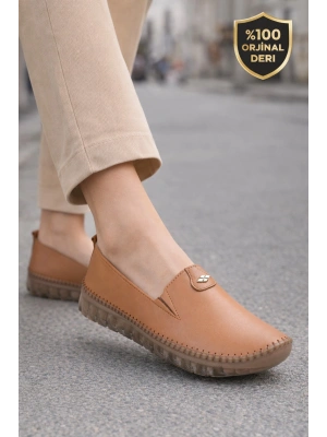 Kadın Ortopedik Deri Loafer Ayakkabı – Esnek ve Hafif, Kaymaz Taban