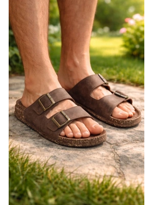 Erkek Süet Görünümlü Tokalı Terlik – Yazlık Rahat Terlik