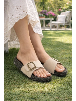 Kadın Süet Görünümlü Tek Tokalı Terlik – Rahat Terlik