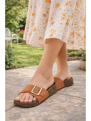 Kadın Süet Görünümlü Tek Tokalı Terlik – Rahat Terlik