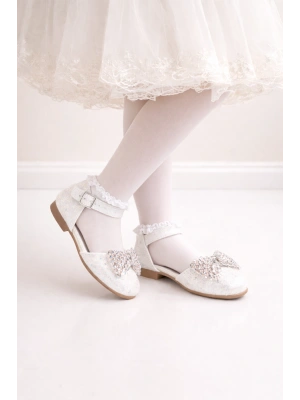 Kız Çocuk Prenses Abiye Ayakkabı Taşlı Fiyonklu Bilekten Tokalı