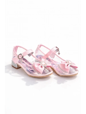 Kız Çocuk Simli Fiyonklu Topuklu Prenses Ayakkabı