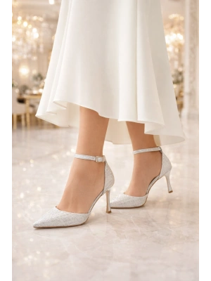 Kadın Abiye Sivri Burun Bilekten Kemerli Topuklu Ayakkabı