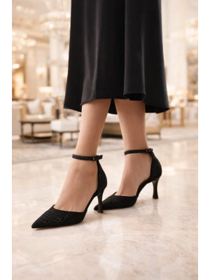 Kadın Abiye Sivri Burun Bilekten Kemerli Topuklu Ayakkabı