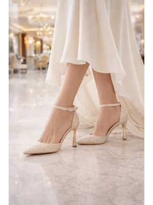 Kadın Abiye Sivri Burun Bilekten Kemerli Topuklu Ayakkabı