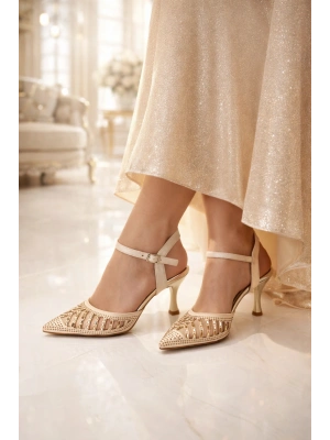 Kadın Taş İşlemeli Slingback İnce Topuk Ayakkabı