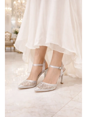Kadın Taş İşlemeli Slingback İnce Topuk Ayakkabı