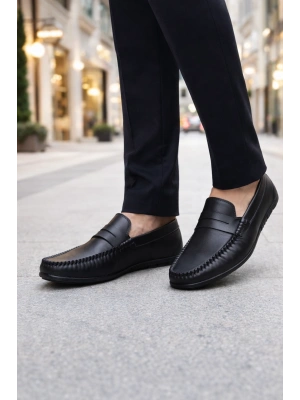 Erkek Siyah Deri Loafer Ayakkabı – Şık ve Rahat Günlük/Klasik Model