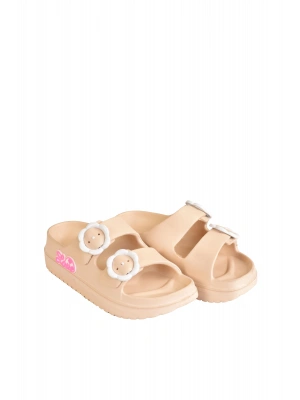 Çift Tokalı Plaj-Havuz-Bahçe-Tatil-Günlük Açık Stickerlı Kız Çocuk Terliği