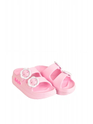 Çift Tokalı Plaj-Havuz-Bahçe-Tatil-Günlük Açık Stickerlı Kız Çocuk Terliği