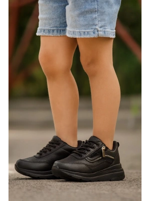 Gizli Topuklu Bağcıklı Fermuarlı Taş Aksesuarlı Çoçuk Spor Ayakkabı