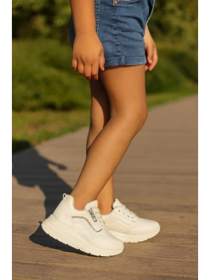 Gizli Topuklu Bağcıklı Fermuarlı Taş Aksesuarlı Çoçuk Spor Ayakkabı