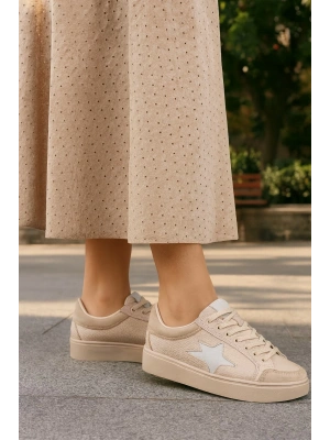 Günlük Kadın Sneaker Bağcıklı Detaylı Yüksek Taban Rahat Ayakkabı