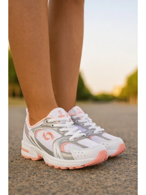 Günlük Unisex Beyaz Sneaker Kaymaz Yüksek Taban Desenli Triko Bağcıklı Koşu Spor Ayakkabı