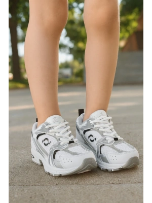 Günlük Unisex Beyaz  Sneaker Kaymaz Yüksek Taban Desenli Triko Bağcıklı Koşu Spor Ayakkabı