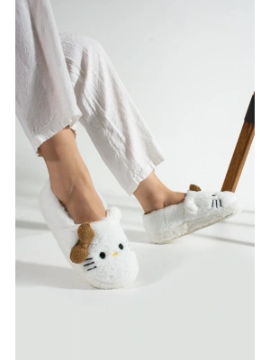 Hello Kitty Desenli Fiyonklu Kadın Peluş Ev Terliği