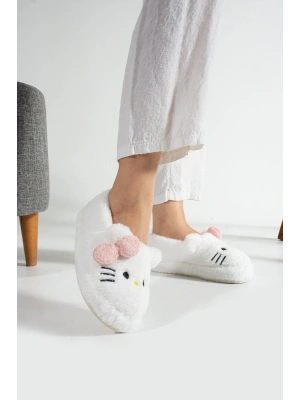 Hello Kitty Desenli Fiyonklu Kadın Peluş Ev Terliği