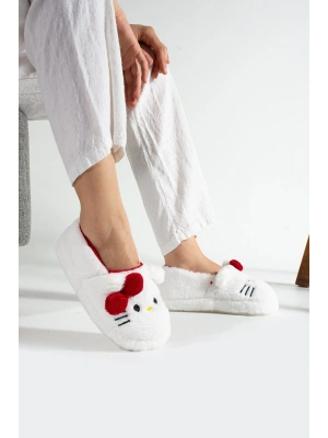 Hello Kitty Desenli Fiyonklu Kadın Peluş Ev Terliği