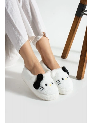 Hello Kitty Desenli Fiyonklu Kadın Peluş Ev Terliği