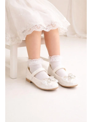 Işıltılı Kum Sim Dokulu Kelebek Figür Detaylı Kız Çocuk Babet