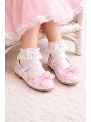 Işıltılı Kum Sim Dokulu Kelebek Figür Detaylı Kız Çocuk Babet