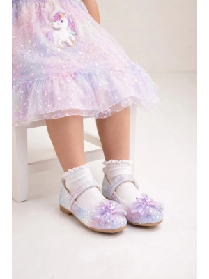 Işıltılı Kum Sim Dokulu Kelebek Figür Detaylı Kız Çocuk Babet