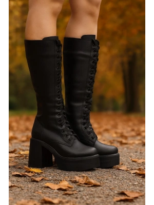 Kadın Bağcıklı Platform Topuklu Uzun Çizme