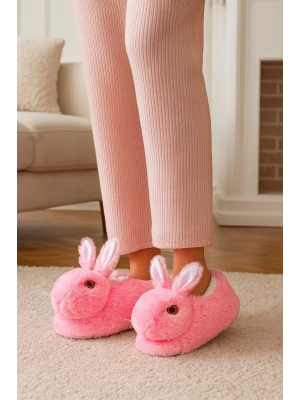 Kadın Hayvanlı Kışlık Peluş Tavşan Panduf Ev Terliği