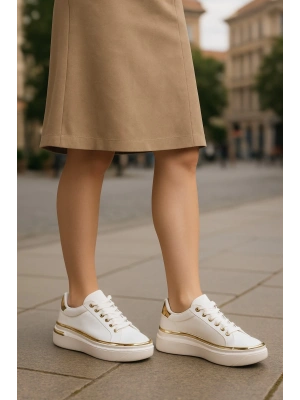 Kadın İnce Şerit Detaylı Kalın Taban Spor Ayakkabı